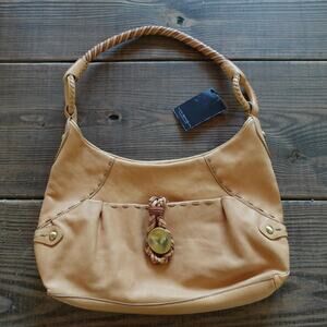 Via Spiga Quebec Hobo Shoulder Bag Womens Camel Leather Braided Handle 35474